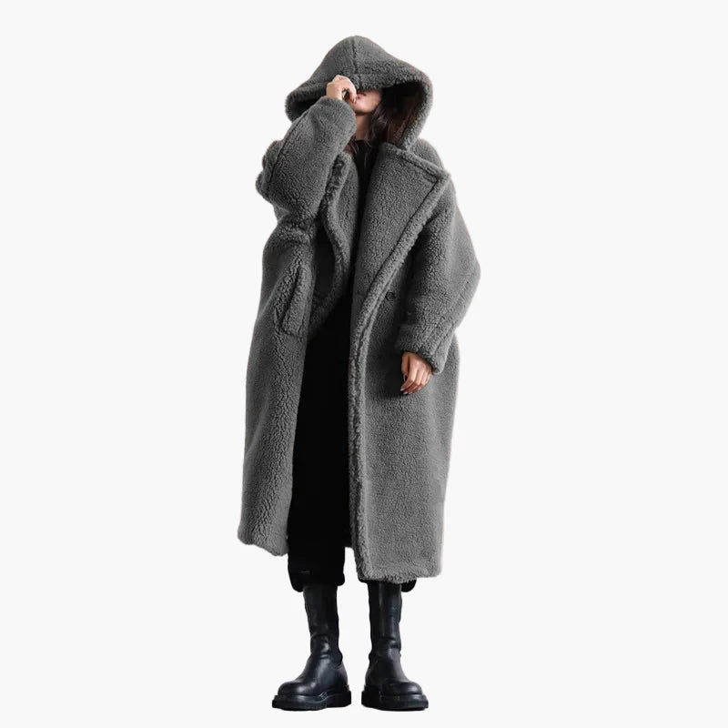 Manteau long à capuche style cocon pour femme – Élégance urbaine et confort oversize
