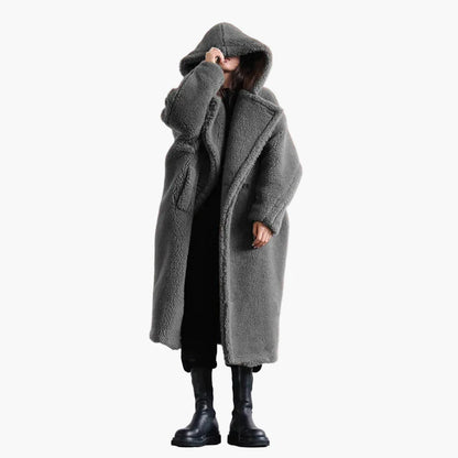 Manteau long à capuche style cocon pour femme – Élégance urbaine et confort oversize