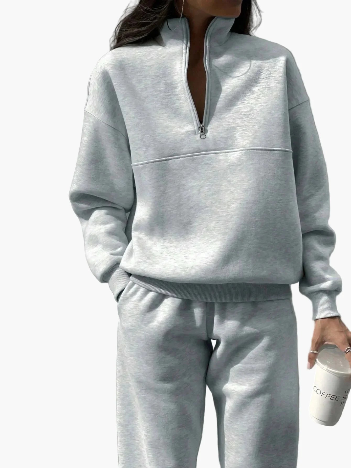 Ensemble de survêtement décontracté à col zippé pour femme - Style moderne et urbain