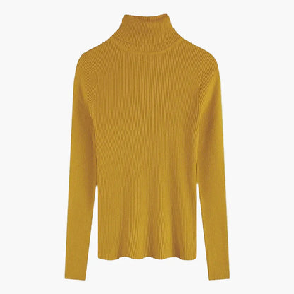 Pull col roulé côtelé à manches longues pour femme - Style élégant et polyvalent