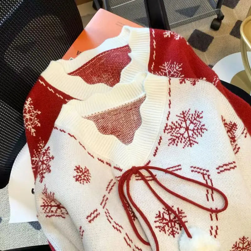 Cardigan Femme Style Hiver Noël Motifs Flocons de Neige – Idéal pour les Fêtes et l'Hiver