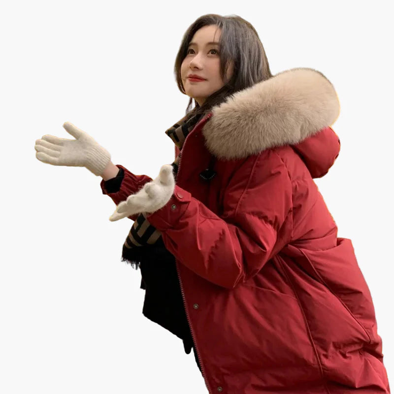 Manteau d'hiver épais à capuche avec fausse fourrure pour femme – Style décontracté et chaud