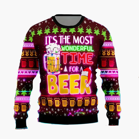 Pull de Noël homme style ugly sweater pour amateurs de bière – Humour festif, idéal fêtes et cadeaux