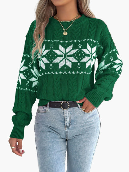 Pull de Noël femme style nordique à motif flocon, idéal pour l'hiver et les fêtes
