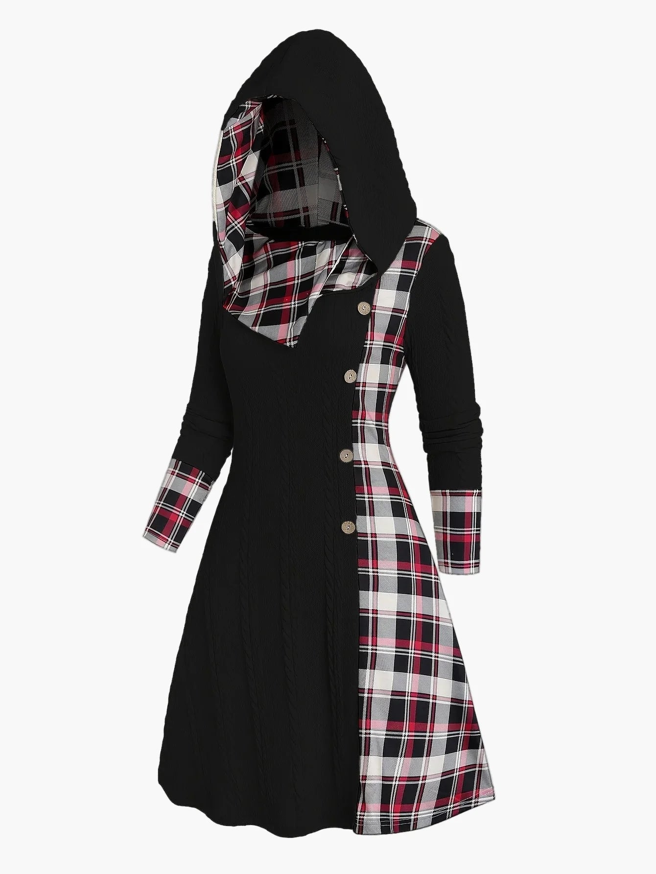 Robe pull à capuche femme style chic décontracté avec motif écossais pour automne hiver