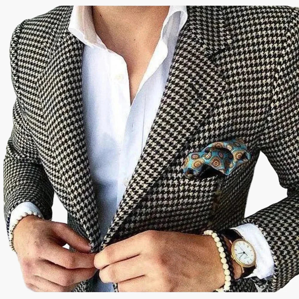 Blazer à Motif Pied-de-Poule pour Homme – Élégance Classique et Style Intemporel