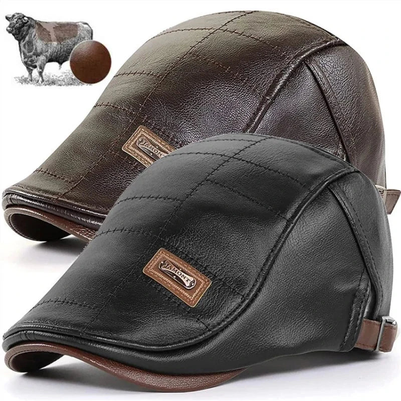 Christopher – Béret d'Hiver en Cuir Synthétique pour Hommes avec Visière