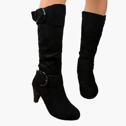 Bottes à talon mi-mollet femme style chic avec boucle – Idéales pour l'automne et l'hiver