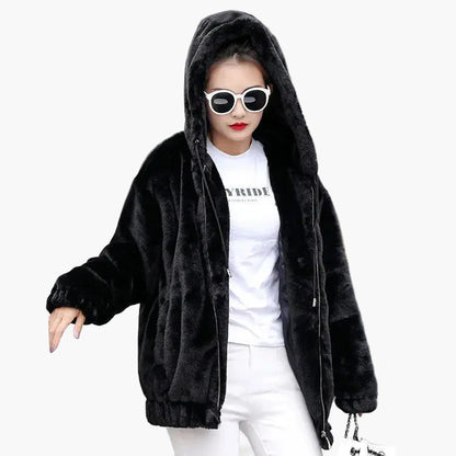 Veste doudou femme coupe ample avec capuche tendance hiver