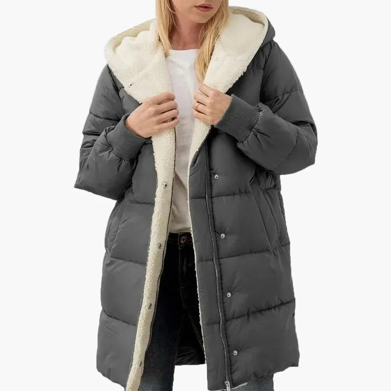 Manteau long matelassé à capuche pour femme – Style hivernal décontracté et élégant