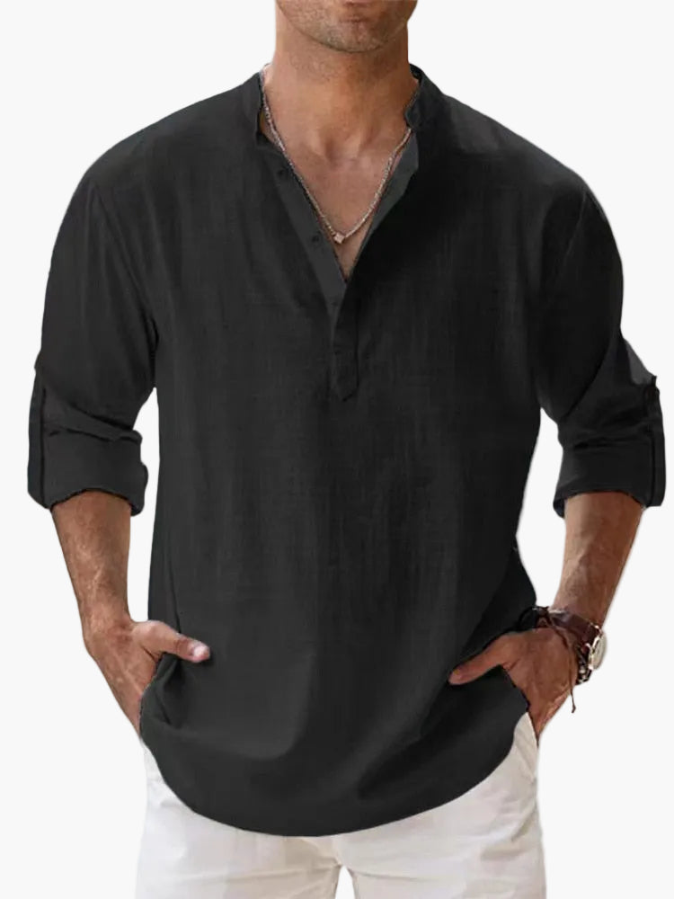 Chemise décontractée homme style col tunisien manches longues idéale pour l'été et les loisirs