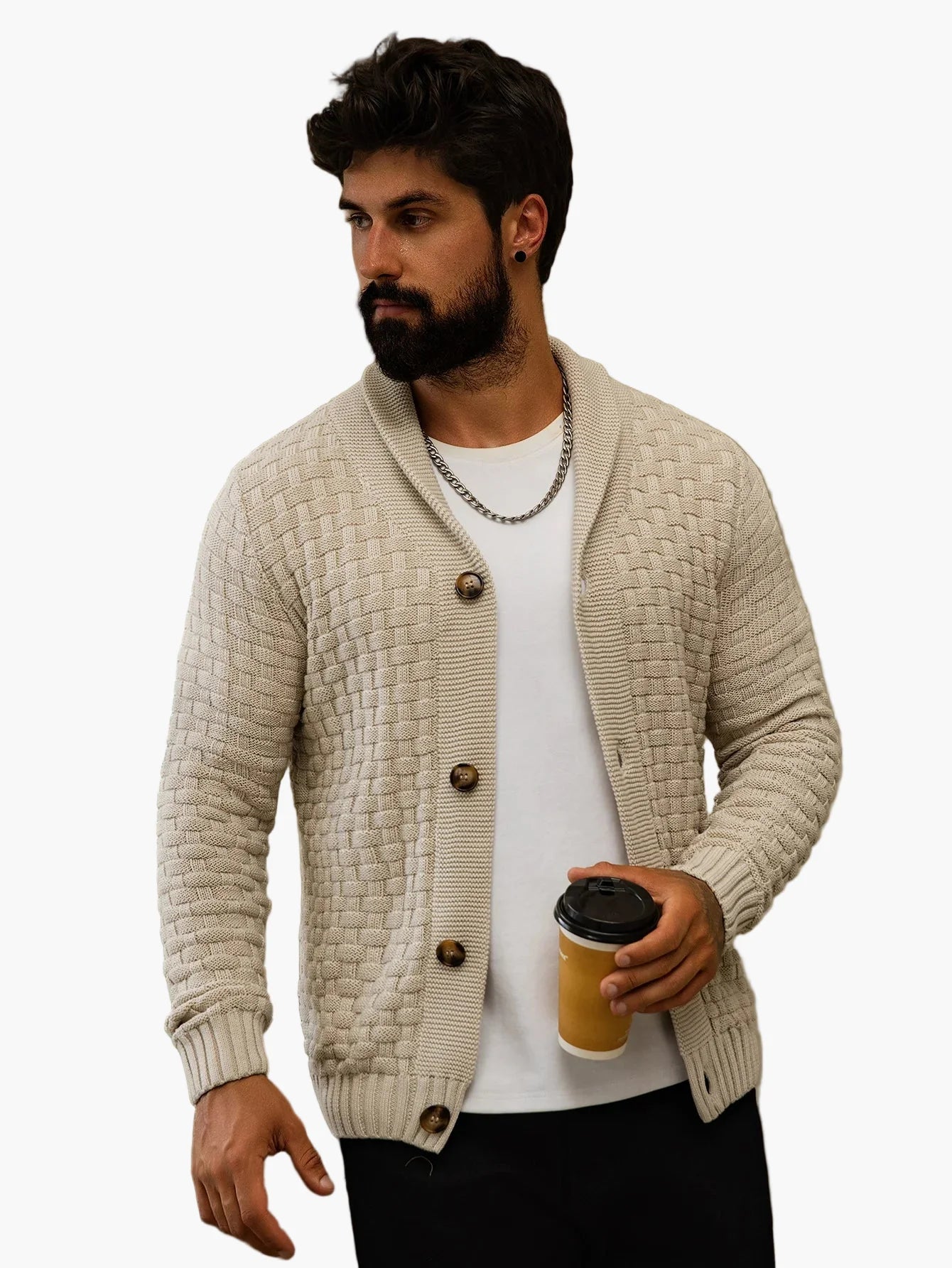 Cardigan homme style décontracté tricoté col châle pour look urbain et élégant