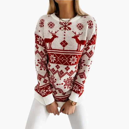 Pull de Noël Femme Motif Renne et Flocons Style Décontracté et Festif