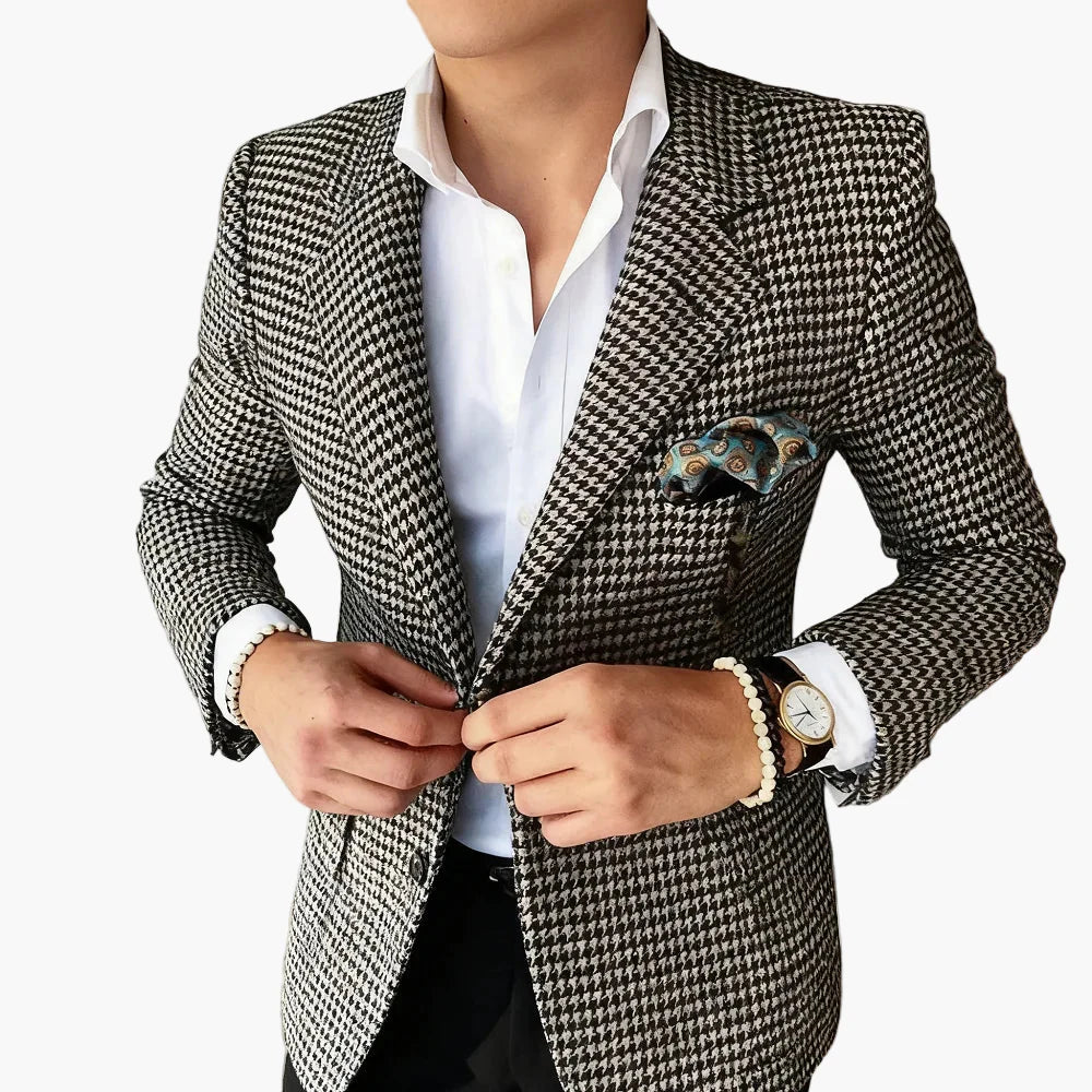 Blazer à Motif Pied-de-Poule pour Homme – Élégance Classique et Style Intemporel