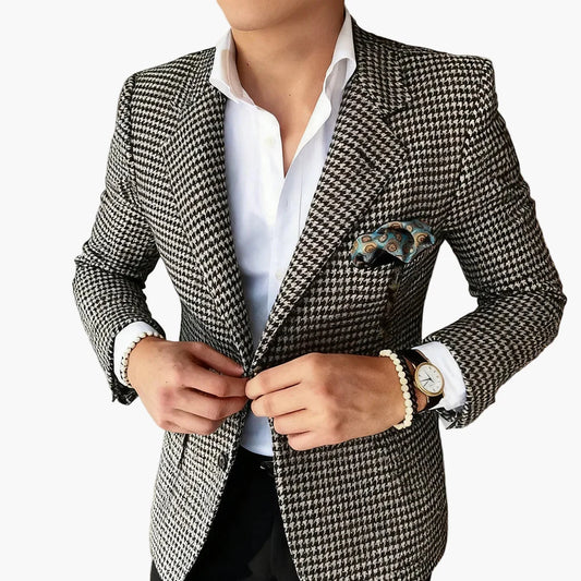 Blazer à Motif Pied-de-Poule pour Homme – Élégance Classique et Style Intemporel