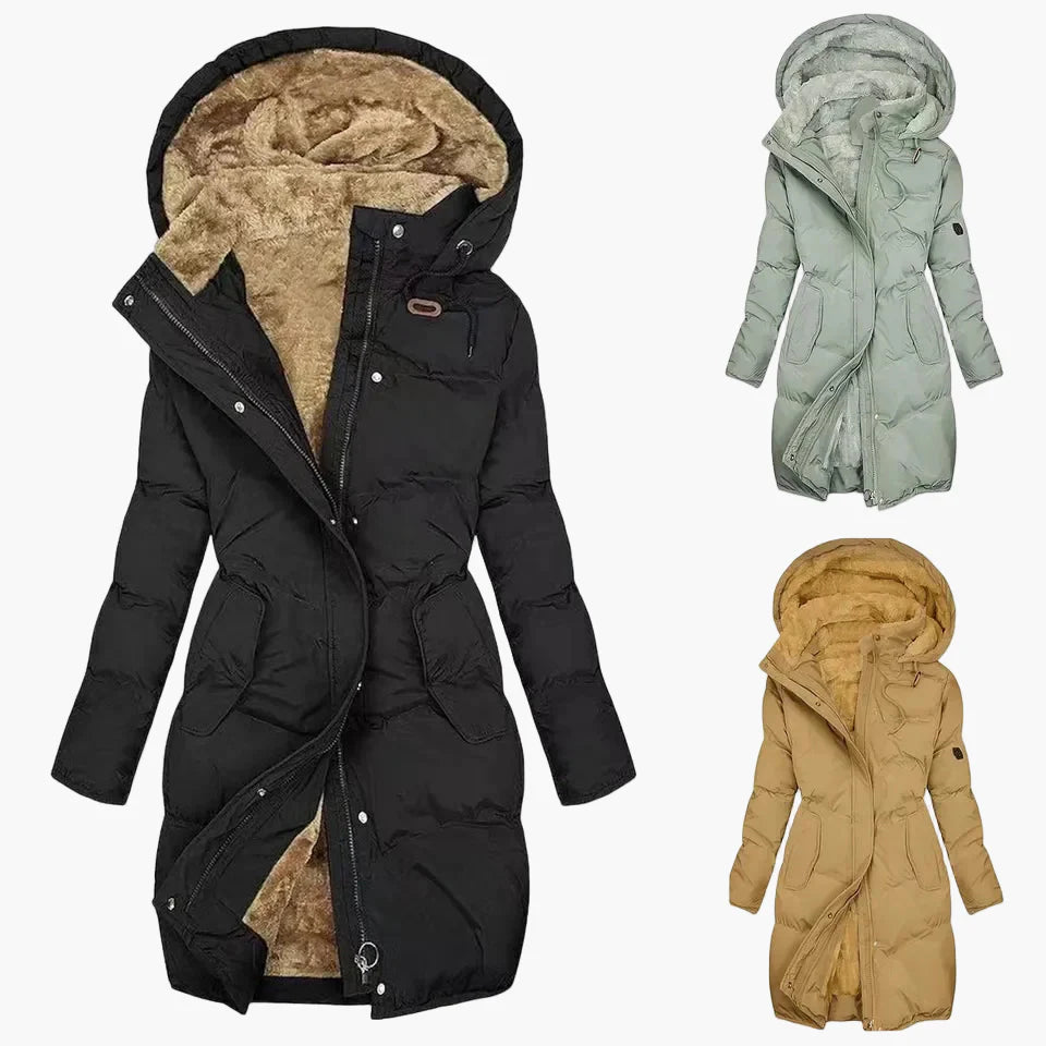 Manteau d'hiver long à capuche pour femme, style élégant et chaud, idéal pour l'hiver