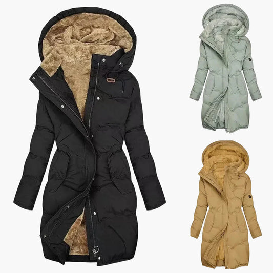Manteau d'hiver long à capuche pour femme, style élégant et chaud, idéal pour l'hiver