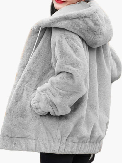 Veste doudou femme coupe ample avec capuche tendance hiver