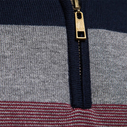 Pull à fermeture éclair quart pour homme – Style rayé chic et polyvalence quotidienne