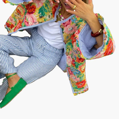 Veste matelassée bohème pour femme style floral oversize idéale pour le printemps