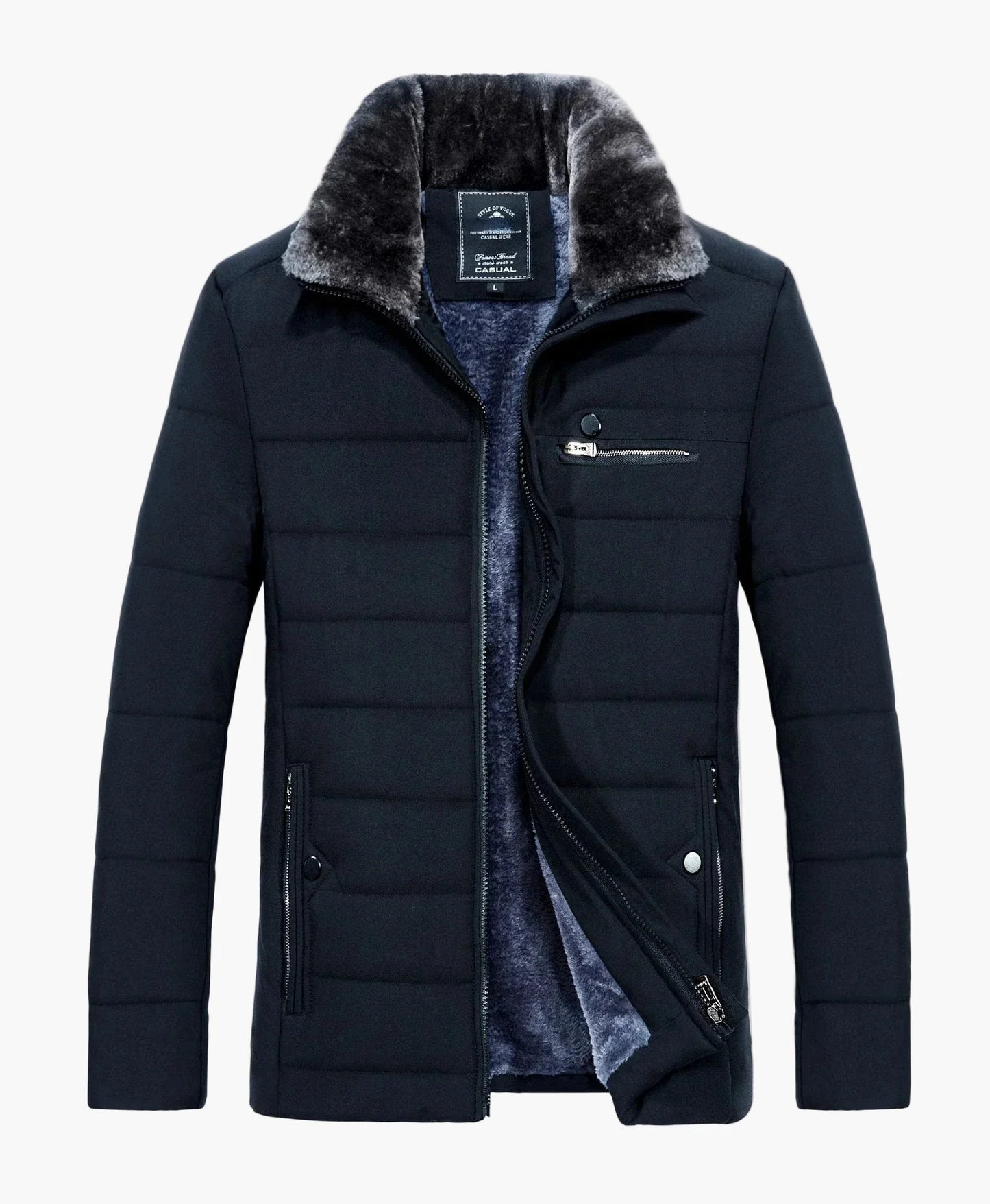 Veste matelassée homme style urbain avec col fourrure – Idéale pour l’hiver et la mi-saison