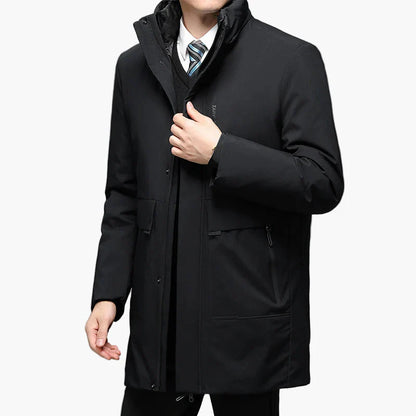 Manteau d'hiver homme élégant style business, veste longue à capuche pour usage professionnel et quotidien