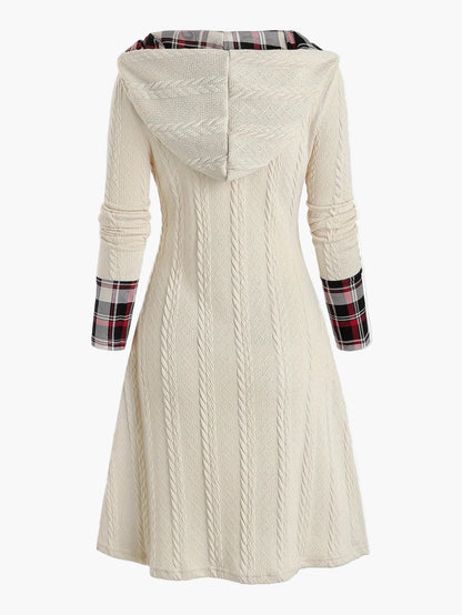 Robe pull à capuche femme style chic décontracté avec motif écossais pour automne hiver