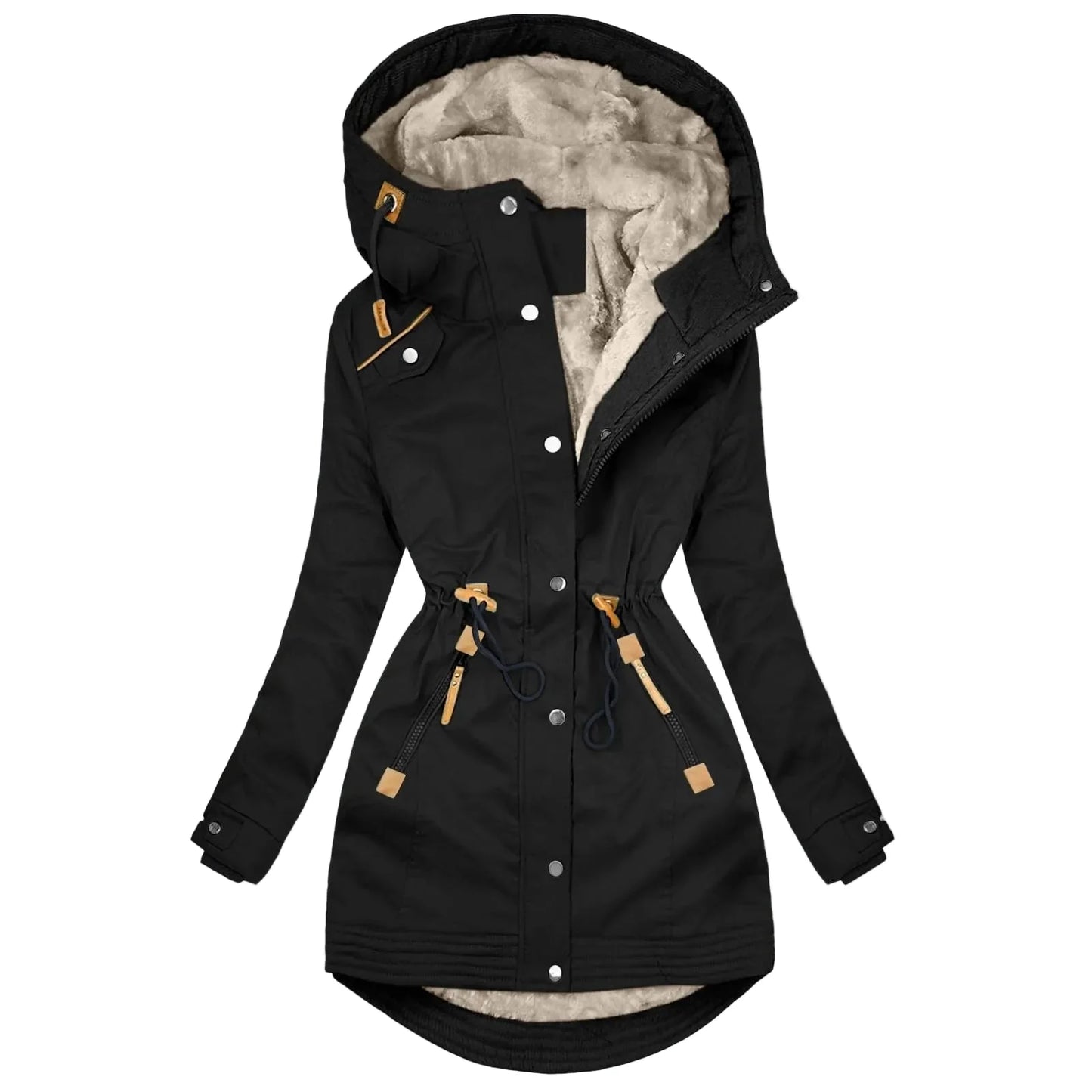 Veste imperméable femme à capuche style trench, doublure chaude, coupe longue tendance, manteau coupe-vent urbain