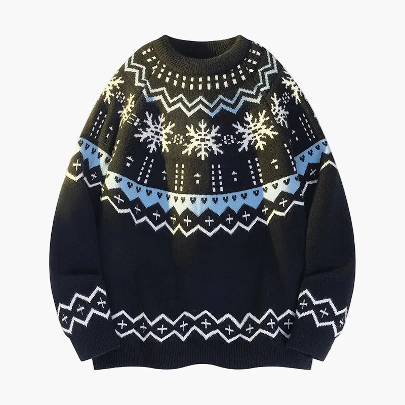 Pull d'hiver unisexe style nordique à motif flocon de neige, parfait pour l'automne et Noël