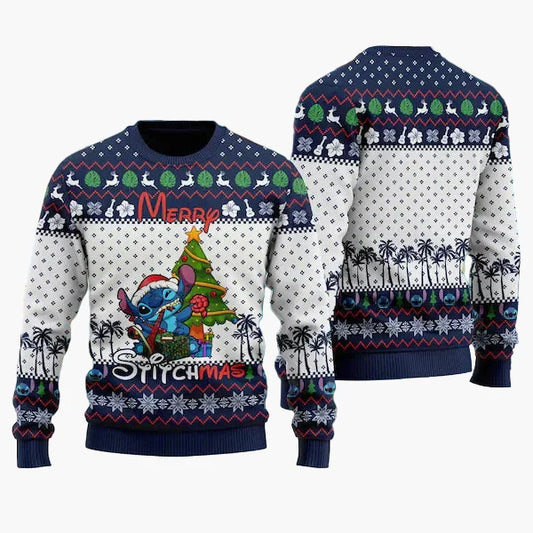 Pull de Noël unisexe style "ugly sweater" Stitch – Motif festif pour fans Disney, idéal fêtes et cadeaux