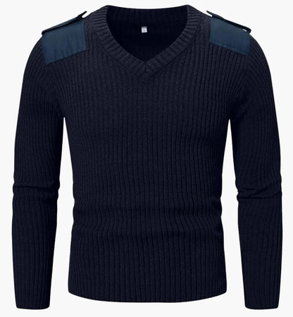 Pull militaire homme col en V style armée pour activités extérieures et loisirs