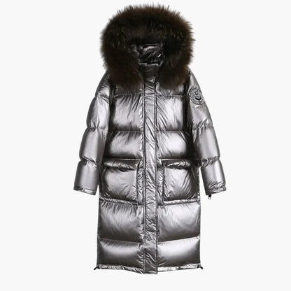 Manteau doudoune longue femme style urbain chic avec capuche à fourrure – Idéal pour l'hiver