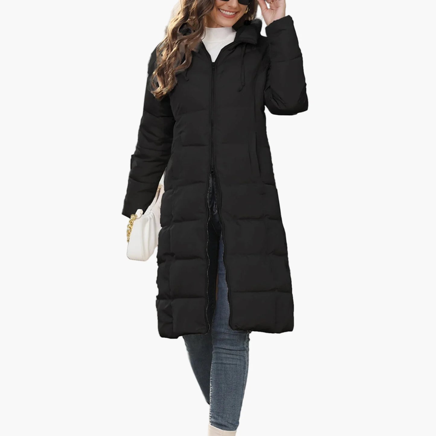 Manteau long matelassé femme à capuche – Doudoune chaude style urbain hiver