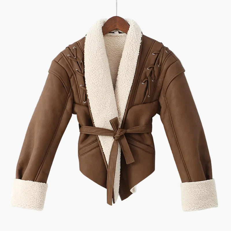 Veste d'hiver femme style aviateur avec col châle et ceinture – Élégance décontractée pour temps froid