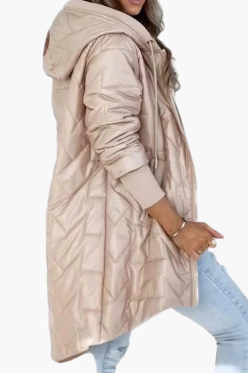 Veste longue matelassée à capuche pour femme – Style urbain chic pour l’automne et l’hiver