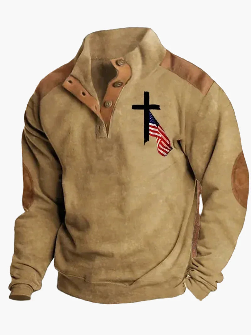 Sweat-shirt homme style western vintage à imprimé cow-boy, col montant, manches longues – Idéal pour l’hiver et les loisirs