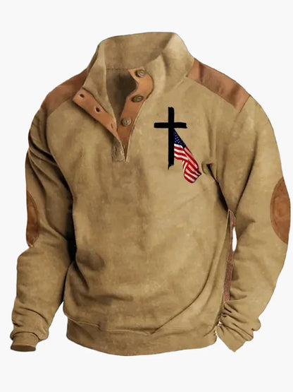 Sweat-shirt homme style western vintage à imprimé cow-boy, col montant, manches longues – Idéal pour l’hiver et les loisirs