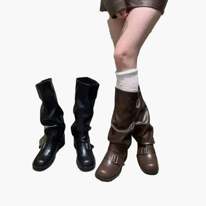 Bottes hautes à boucle style motard pour femme - look urbain tendance