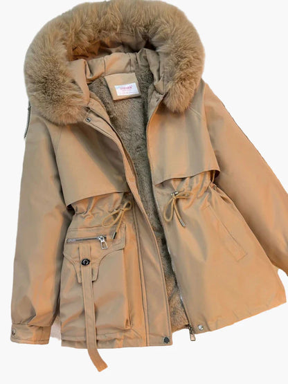Veste d'hiver femme à capuche avec fausse fourrure – Style décontracté, idéale pour temps froid
