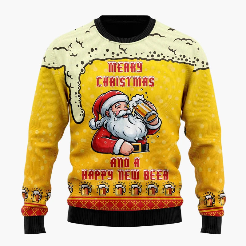 Pull de Noël Homme Style Humoristique Santa Beer - Idéal Fêtes et Cadeaux