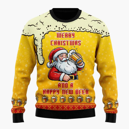 Pull de Noël Homme Style Humoristique Santa Beer - Idéal Fêtes et Cadeaux