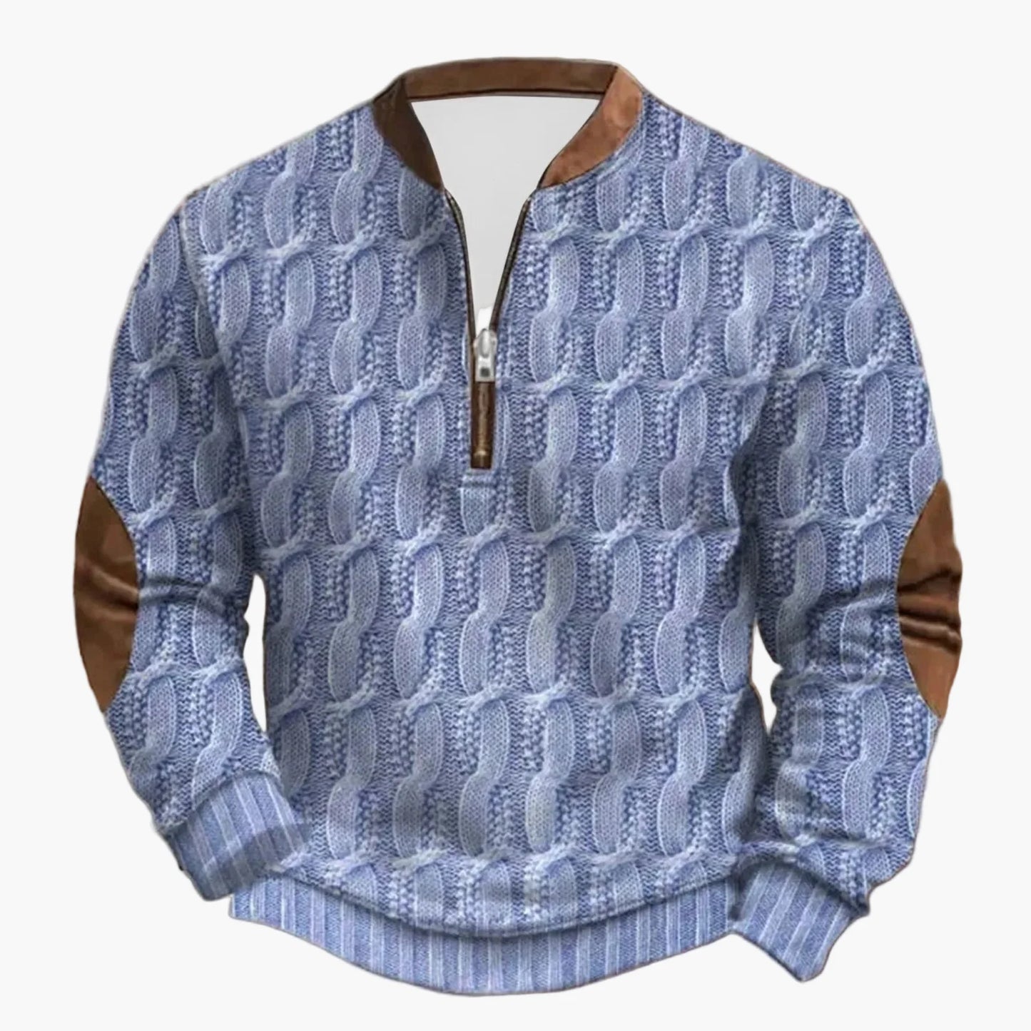 Sweat-shirt casual pour homme demi-zip style outdoor avec coudières décoratives