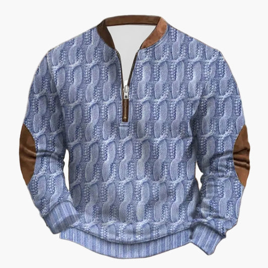 Sweat-shirt casual pour homme demi-zip style outdoor avec coudières décoratives