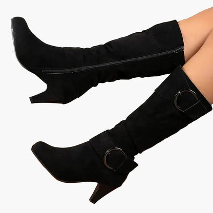 Bottes à talon mi-mollet femme style chic avec boucle – Idéales pour l'automne et l'hiver