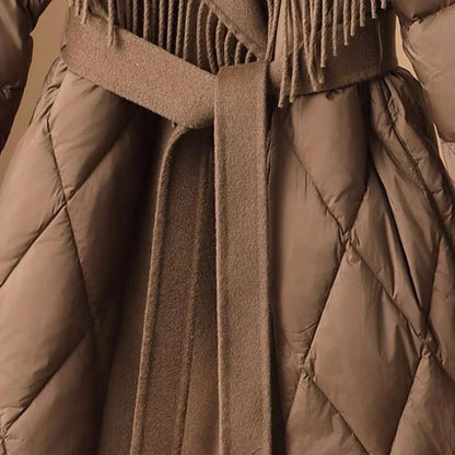 Manteau d'hiver femme style coréen avec ceinture et franges, coupe ample, tendance urbaine