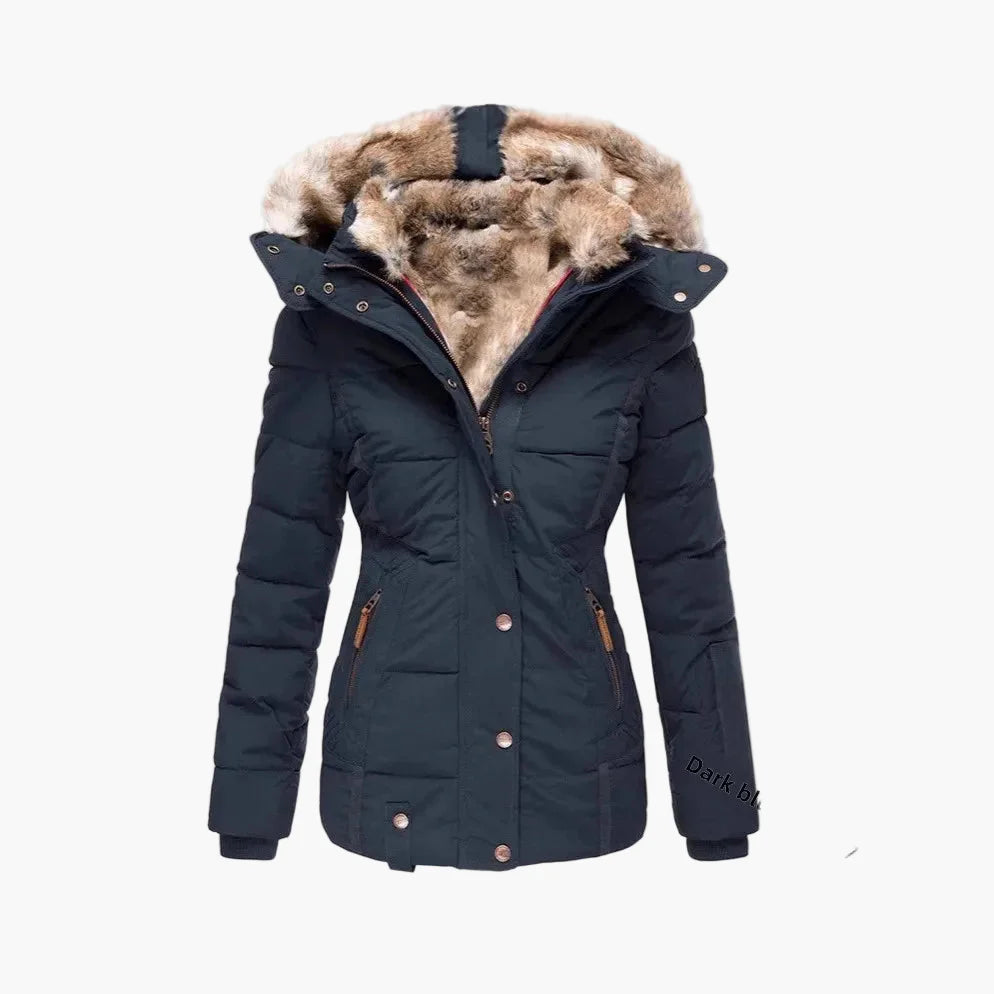 Veste d'Hiver Femme Élégante à Capuche avec Fourrure – Coupe Cintrée et Style Urbain