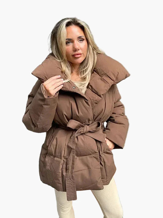 Manteau d'Hiver Femme Style Urbain Élégant avec Ceinture et Col Large
