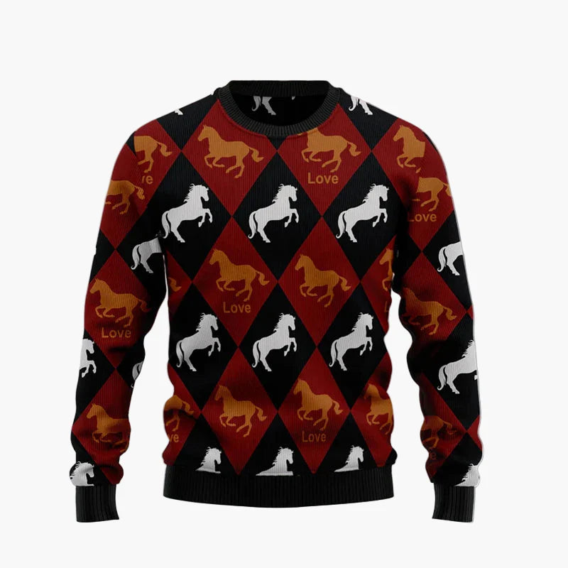 Pull de Noël original homme – Sweat à motif cheval humoristique, style fête et hiver