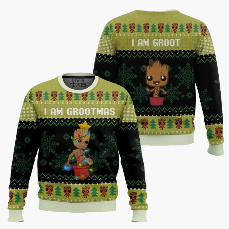 Pull de Noël unisexe style geek "I Am Grootmas" – Sweat-shirt humoristique à motif Baby Groot pour fans de Marvel