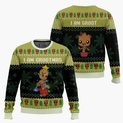 Pull de Noël unisexe style geek "I Am Grootmas" – Sweat-shirt humoristique à motif Baby Groot pour fans de Marvel